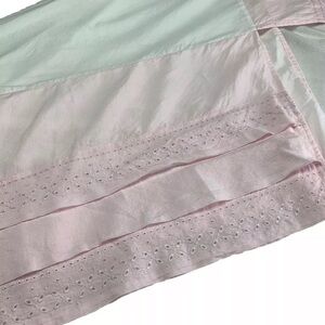 Pottery barn pink eyelet LINEN tiered crib dust ruffle-38”x50”-16” drop ruffles